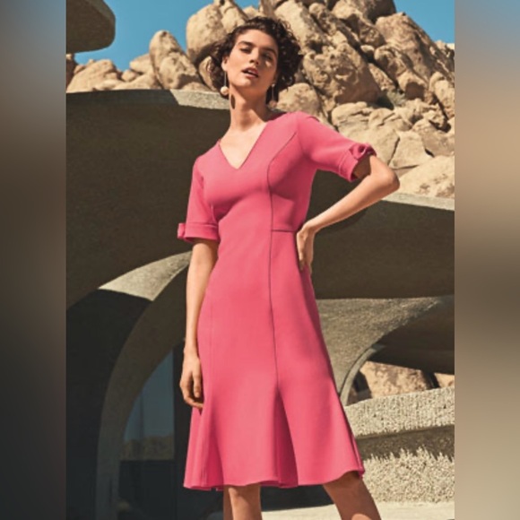 Shoshanna Laney V-Neck Bow-Cuff Crepe Dress - Picture 1 of 16